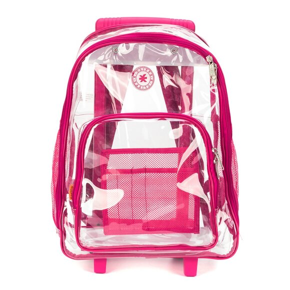 17" Rolling Clear Backpack Heavy Duty See Through Daypack with Wheels-Black - Picture 5 of 7